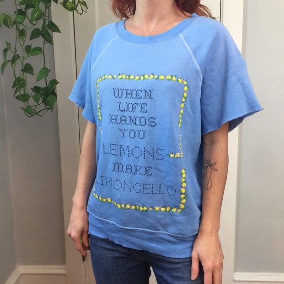 WILDFOX Limoncello Graphic Cut Off Sweater Top - Picture 8 of 8